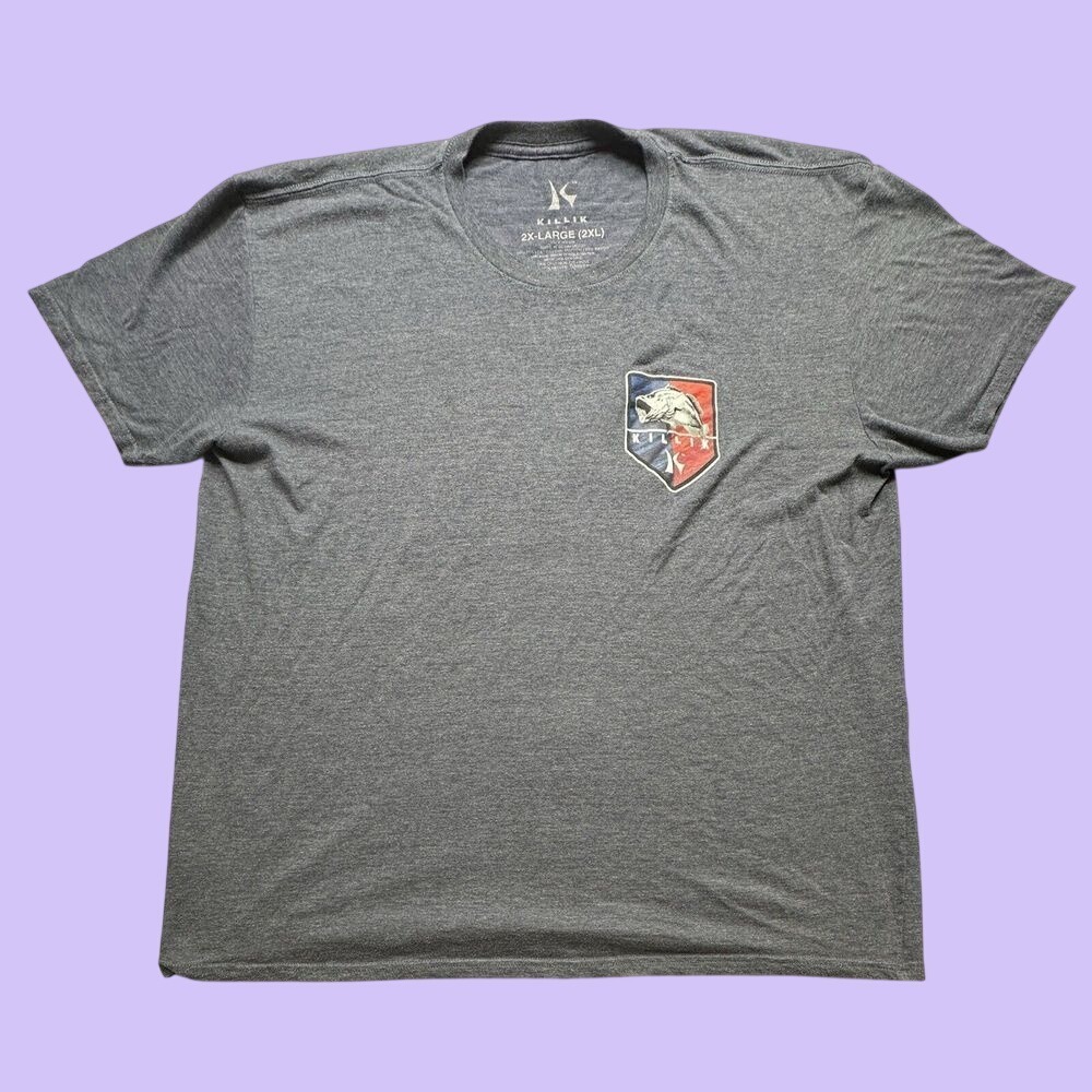 Killik T-Shirt Mens 2XL Gray Bass Fishing Graphic Short Sleeve Tri-Blend Tee